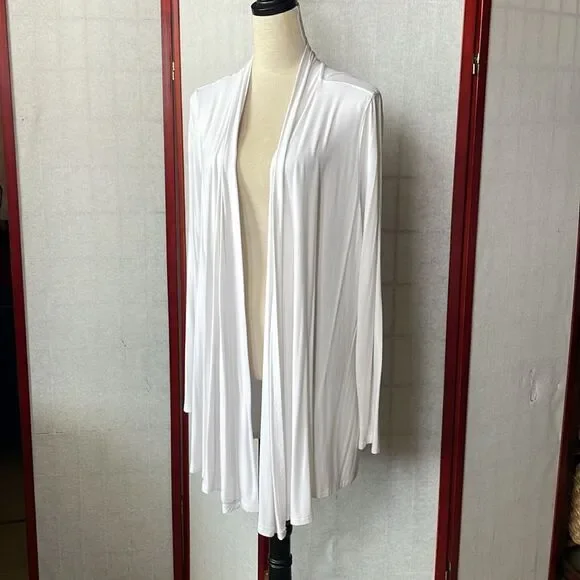 Karen Scott Elegant Long Lightweight White Open Front Cardigan (Size: XL) - Picture 6 of 13